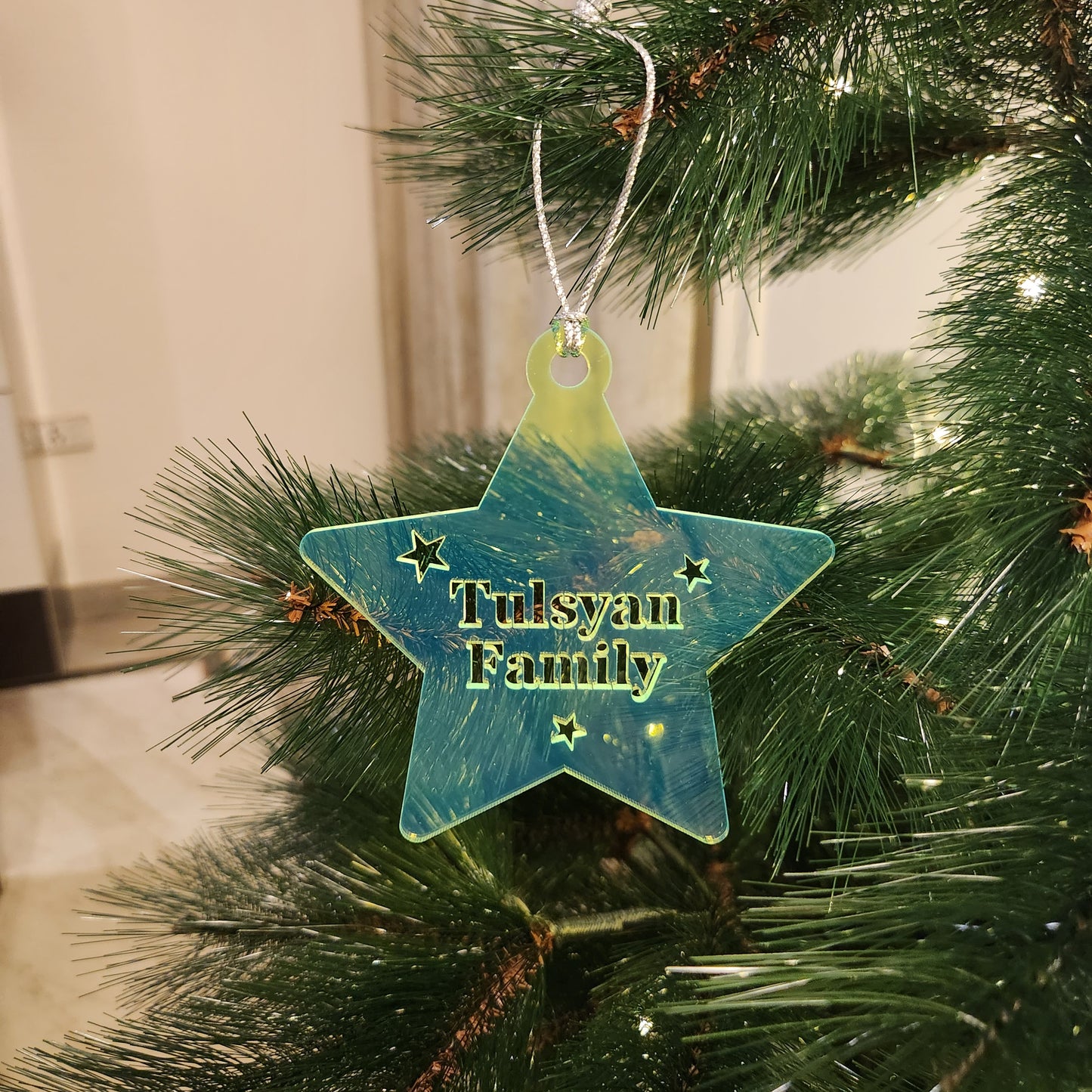 PERSONALISED FLURO CHRISTMAS ORNAMENT - STAR