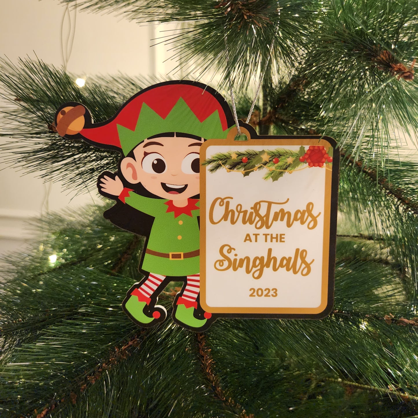 PERSONALISED CHRISTMAS ORNAMENTS - LITTLE ELF ILLUSTRATION