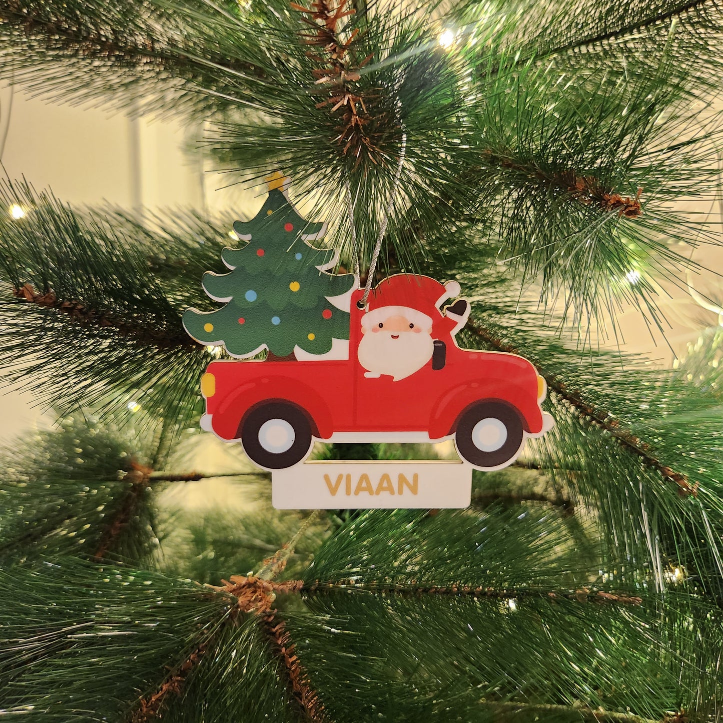 PERSONALISED CHRISTMAS ORNAMENTS - SANTA TRUCK ILLUSTRATION