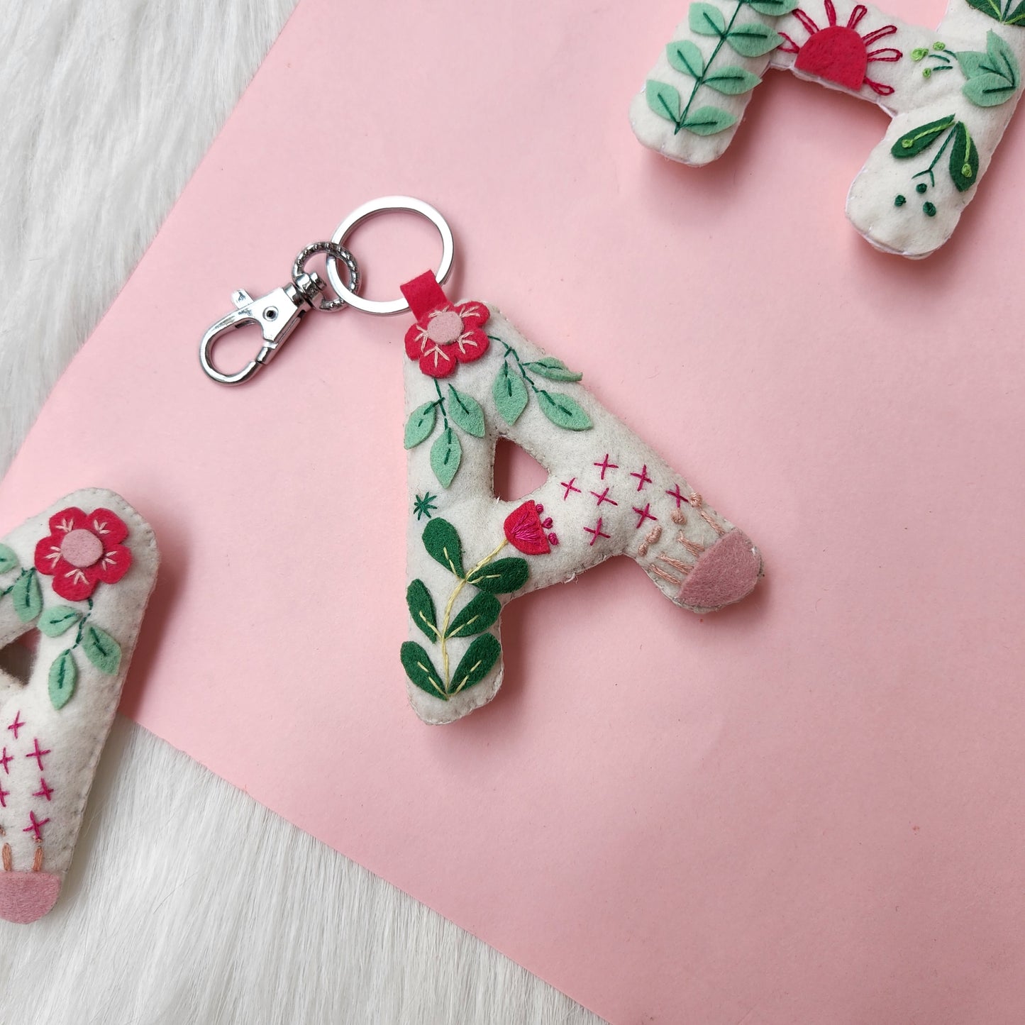 FLORAL EMBROIDERED INITIAL KEYCHAIN