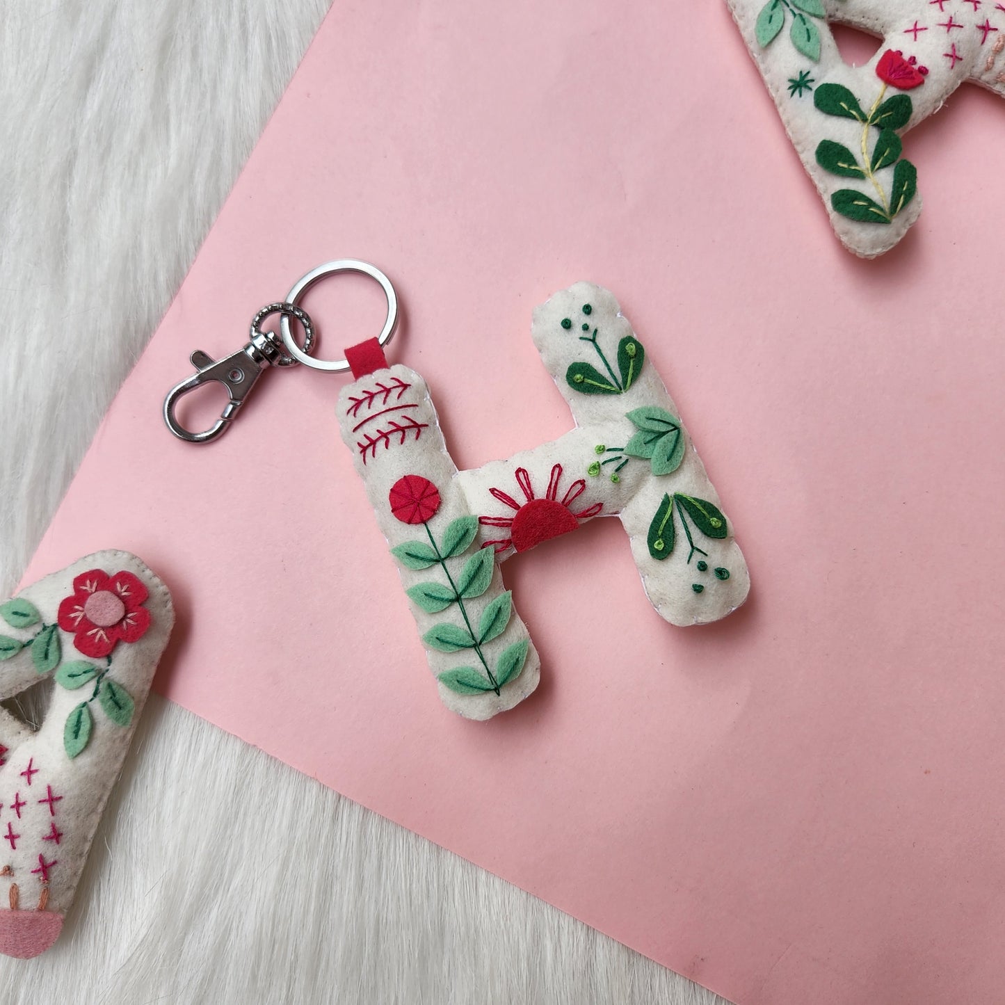 FLORAL EMBROIDERED INITIAL KEYCHAIN