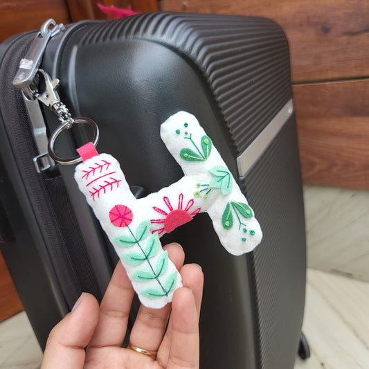 FLORAL EMBROIDERED INITIAL KEYCHAIN