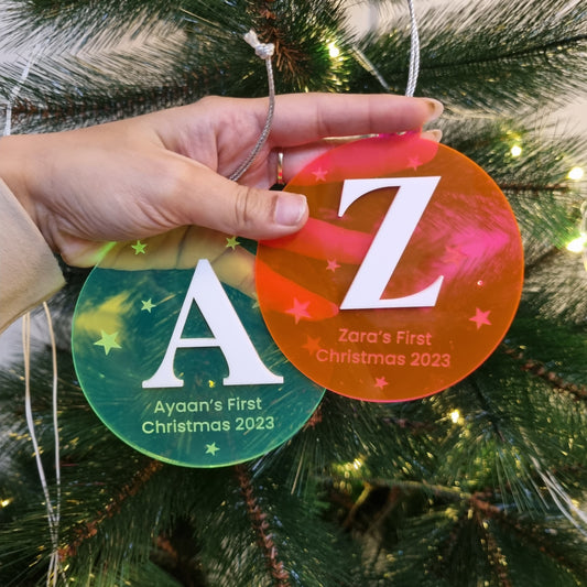 PERSONALISED FLURO CHRISTMAS ORNAMENT - ROUND