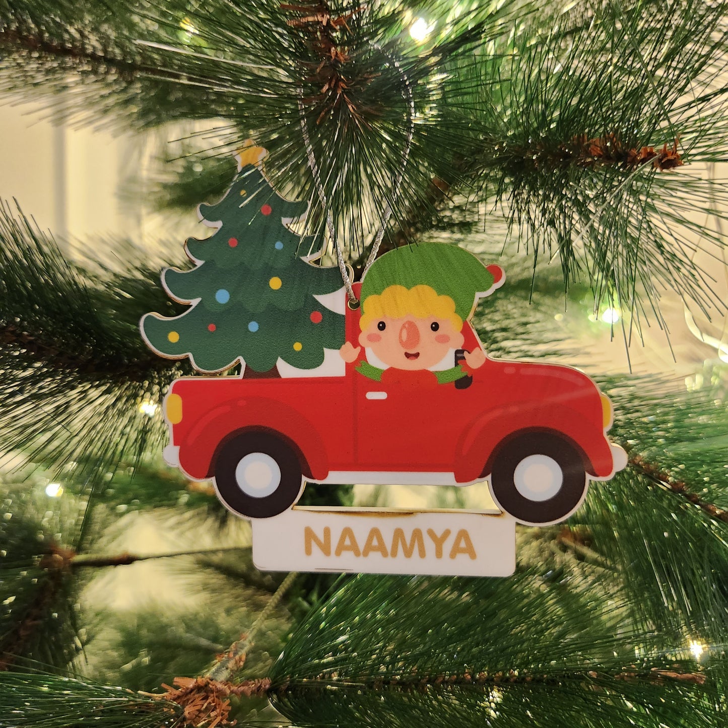 PERSONALISED CHRISTMAS ORNAMENTS -  SANTA TRUCK ILLUSTRATION