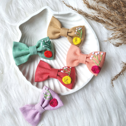 LINEN PETITE EMBROIDERED HAIRBOW - GLOOM